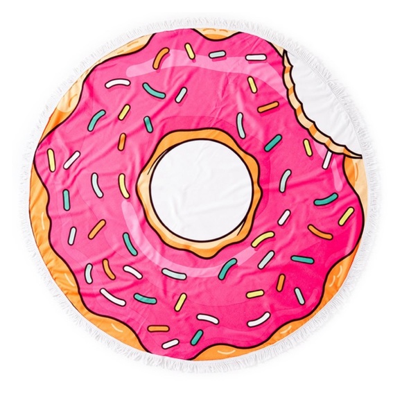 Pink Multi Donut Round Fringe Beach Towel NIP - Picture 4 of 5